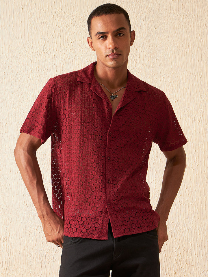 DENNISON Self Design Smart Semi Sheer Cotton Casual Shirt
