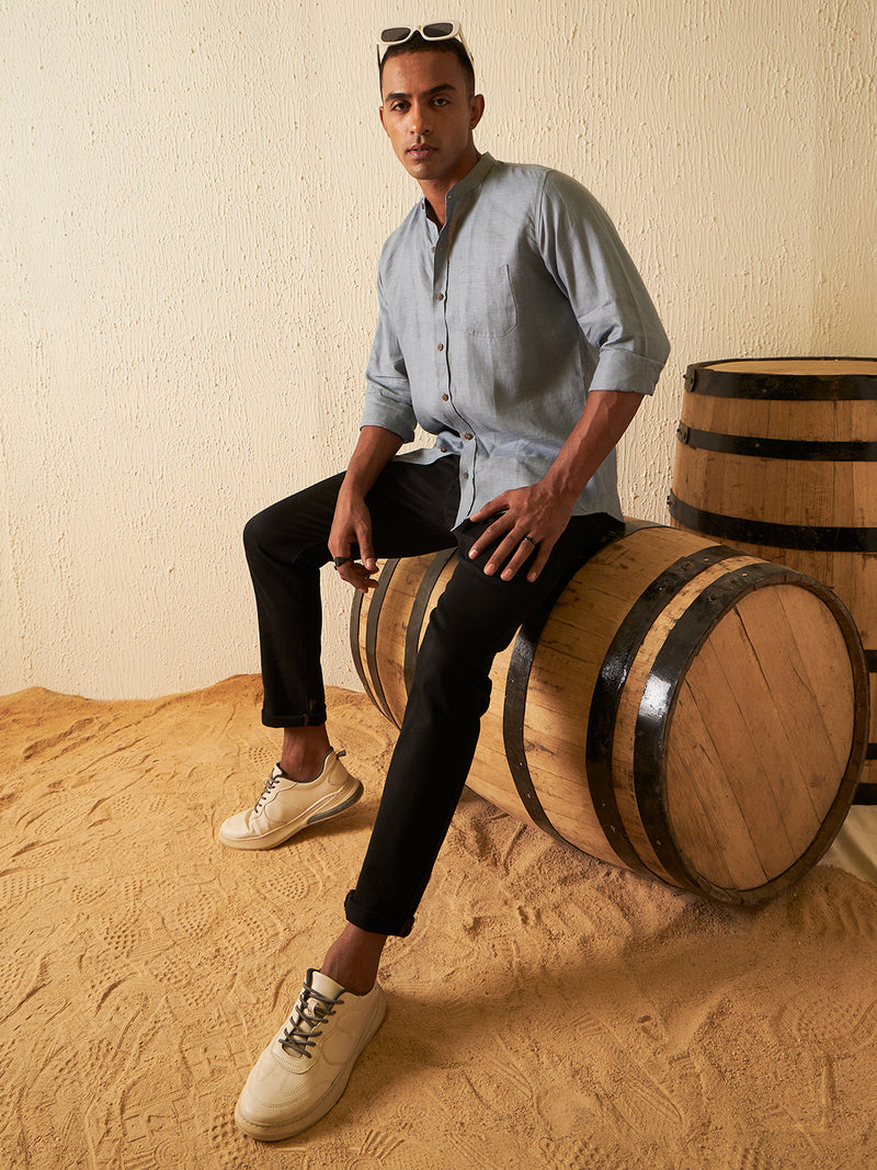 Blue: Long Sleeves Sustainable Hemp Shirt