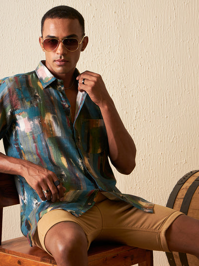 Green abstract printed Hemp Shirt
