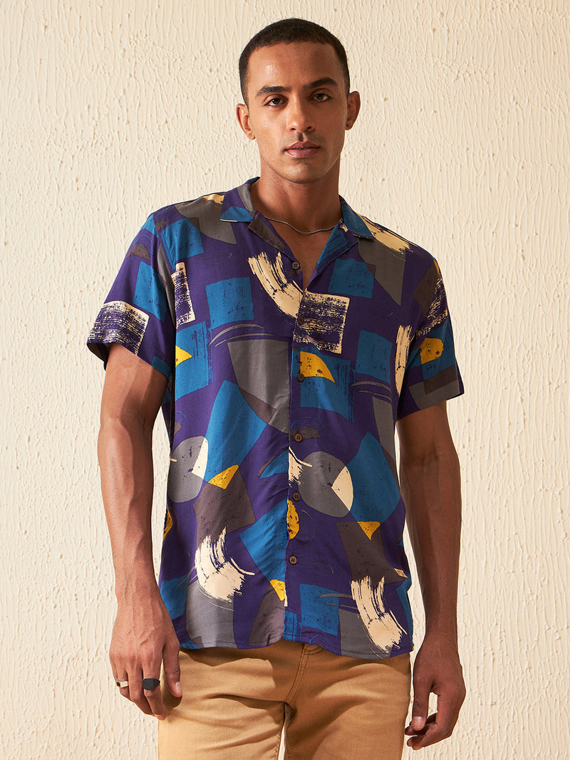 DENNISON Men Smart Abstract Printed Cuban Collar Casual Shirt