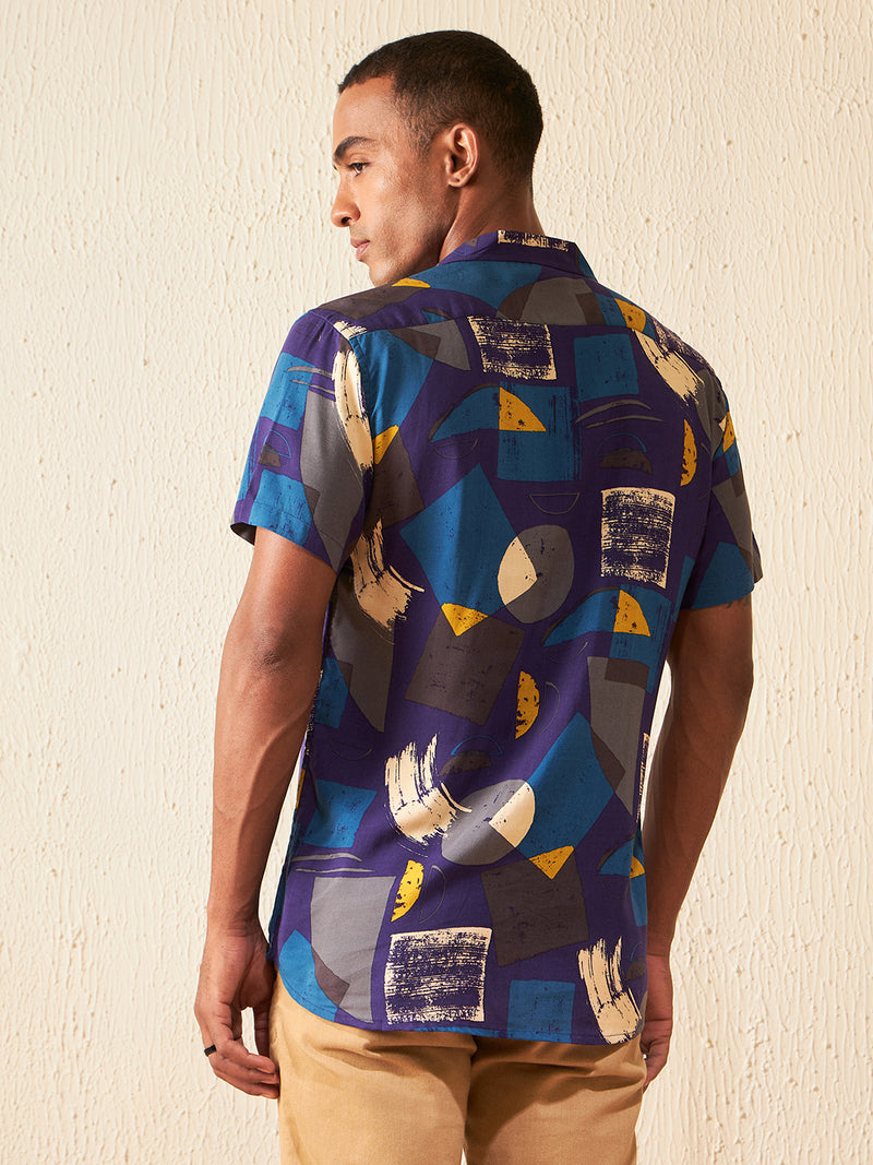 DENNISON Men Smart Abstract Printed Cuban Collar Casual Shirt