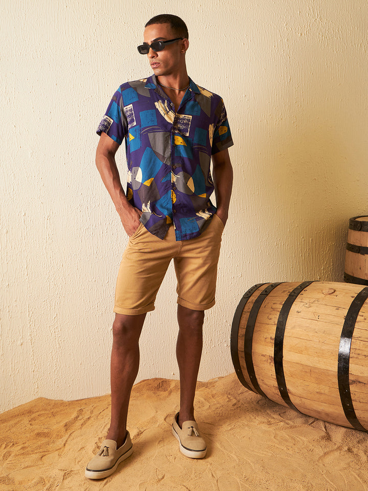 DENNISON Men Smart Abstract Printed Cuban Collar Casual Shirt