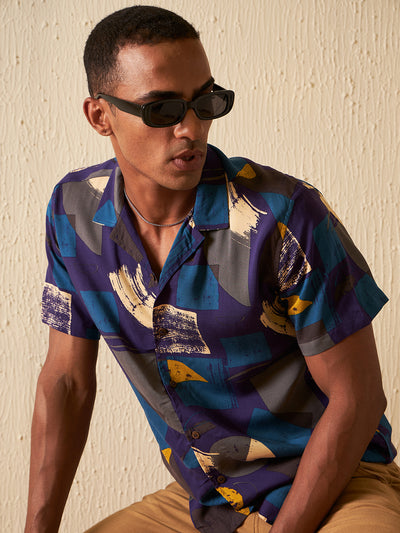 DENNISON Men Smart Abstract Printed Cuban Collar Casual Shirt