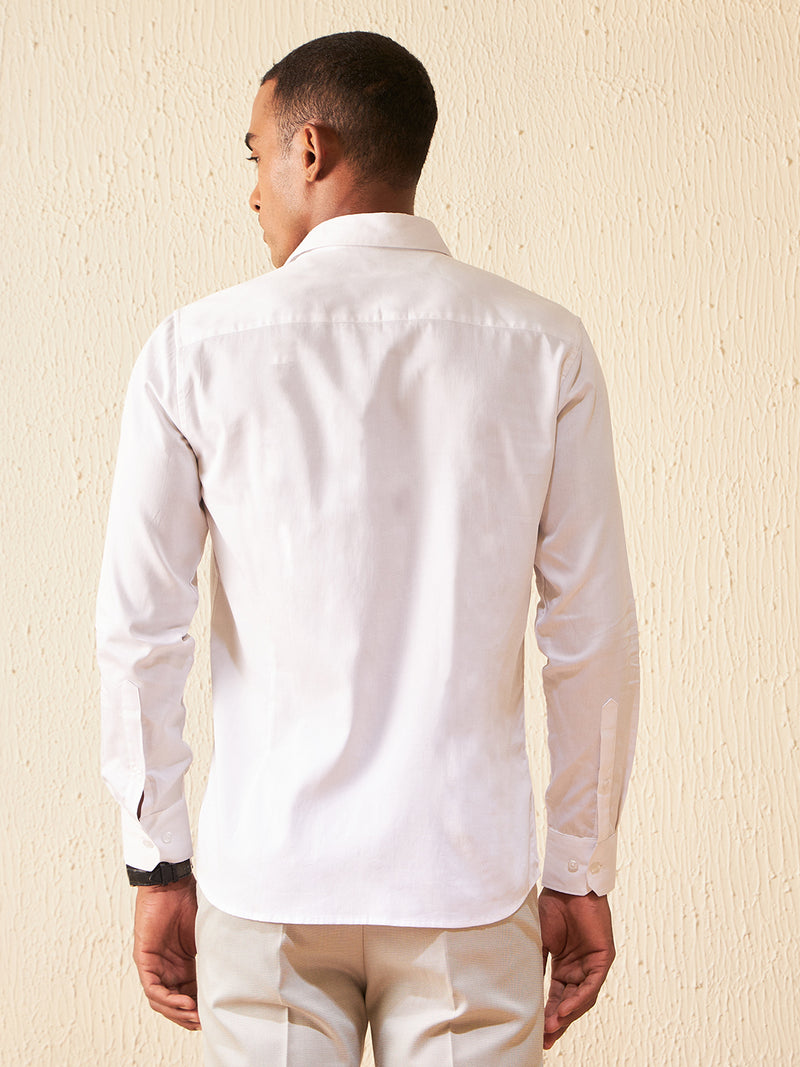 White: Full Sleeves Printed Party Shirt