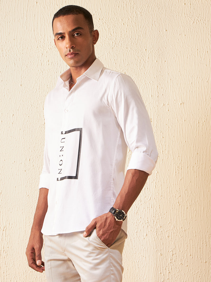 White: Full Sleeves Printed Party Shirt