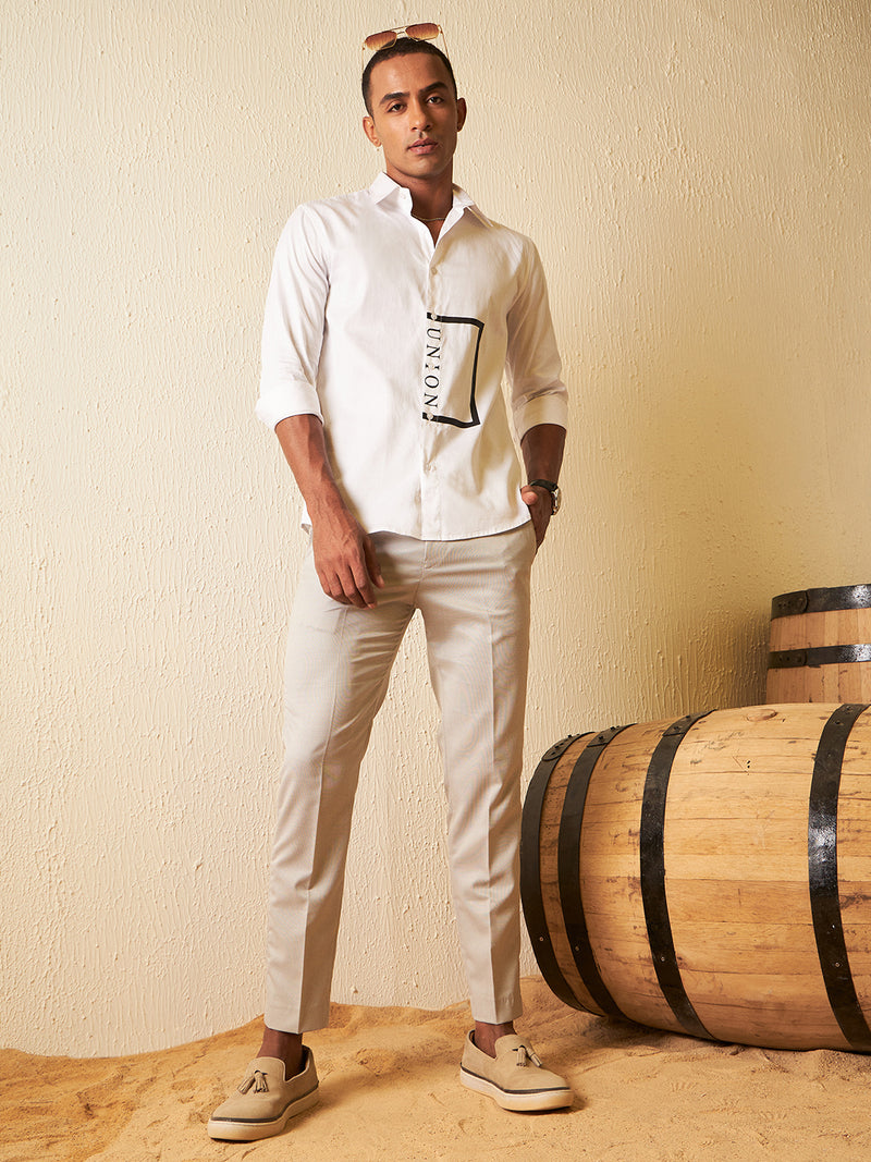 White: Full Sleeves Printed Party Shirt