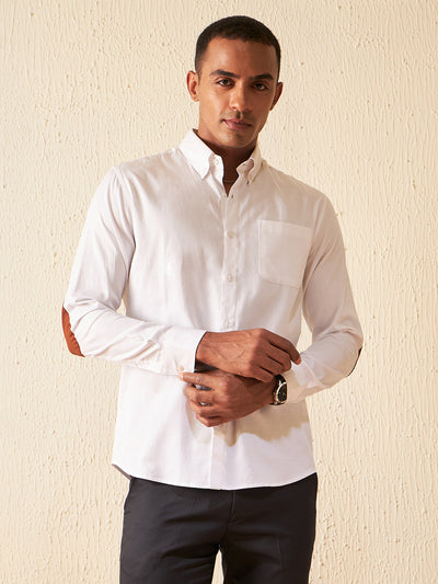 White: Full Sleeves Elbow Patch Formal Shirt