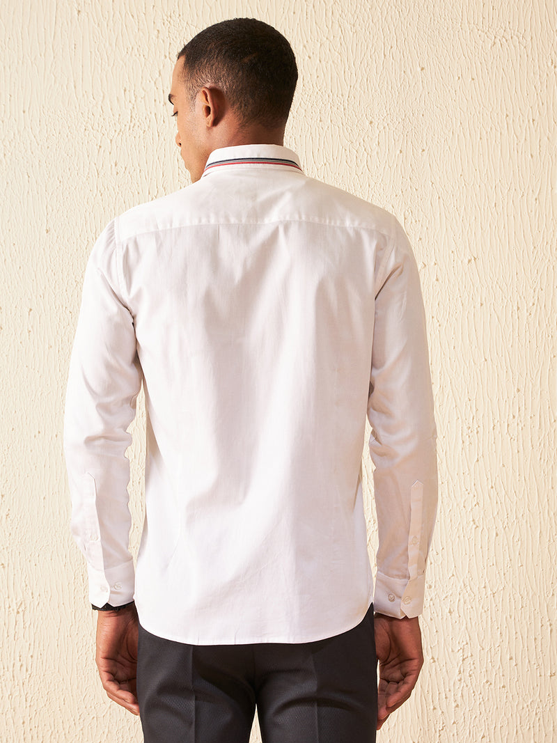 White: Full Sleeves Smart Slim Fit Party Shirt