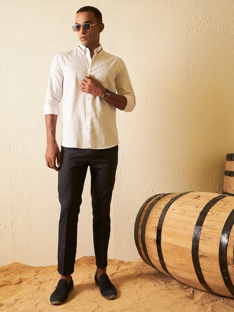 White: Full Sleeves Smart Slim Fit Party Shirt