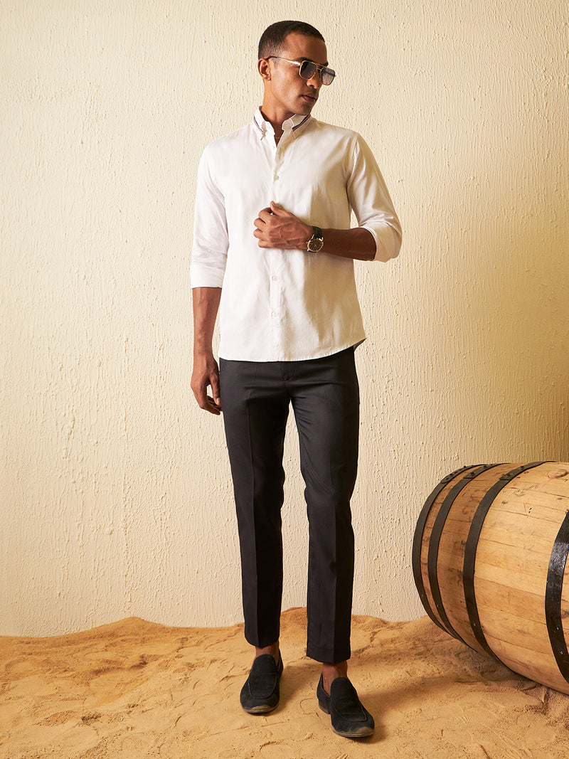 White: Full Sleeves Smart Slim Fit Party Shirt