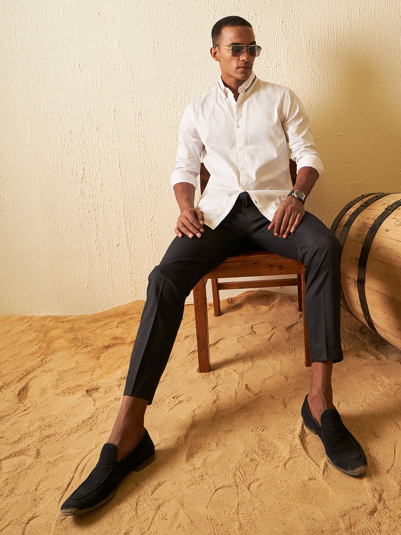 White: Full Sleeves Smart Slim Fit Party Shirt