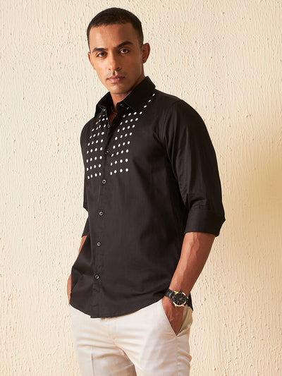 Black: Full Sleeves Polka Dot Printed Party Shirt