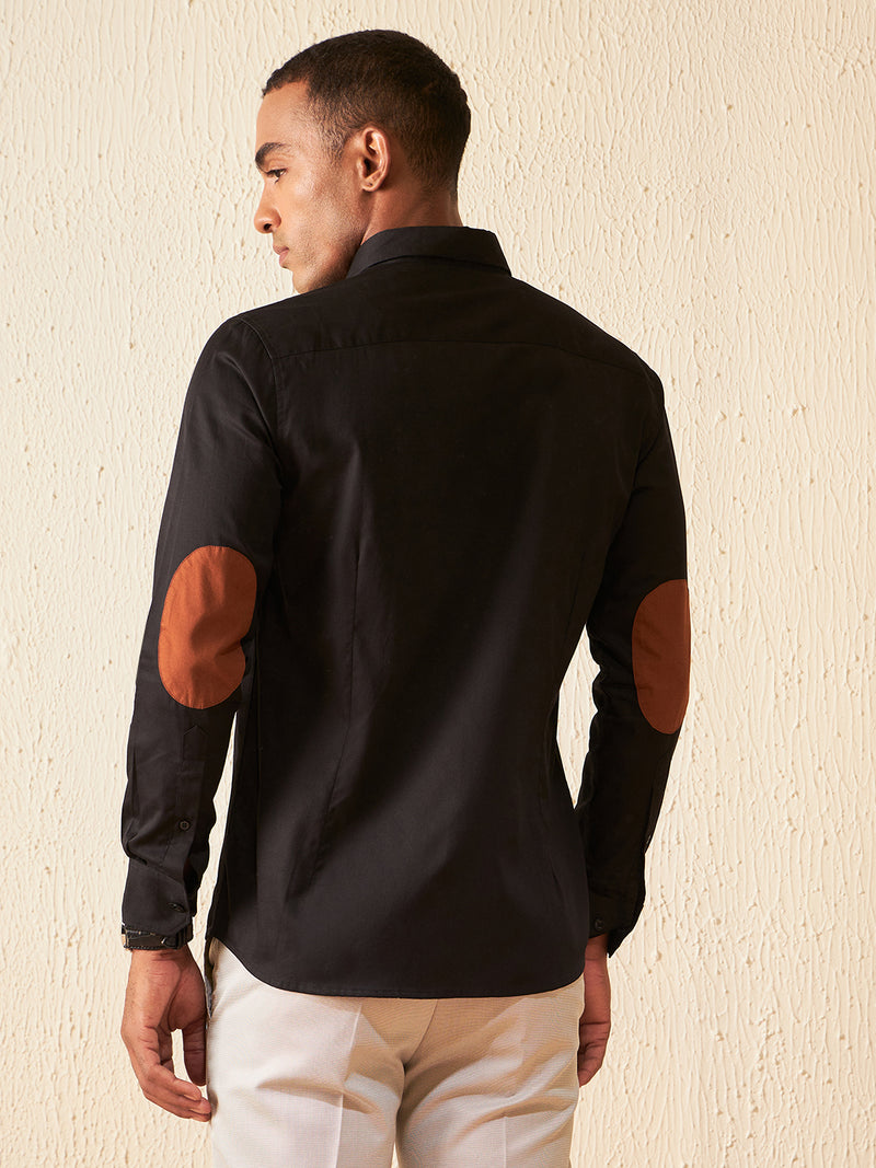 Black: Elbow Patch Formal Shirt