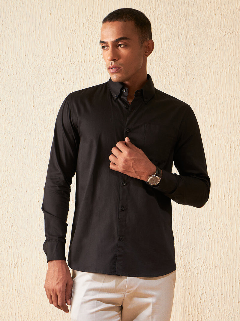 Black: Elbow Patch Formal Shirt