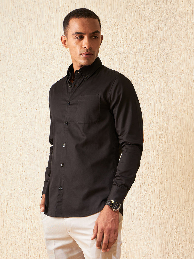 Black: Elbow Patch Formal Shirt