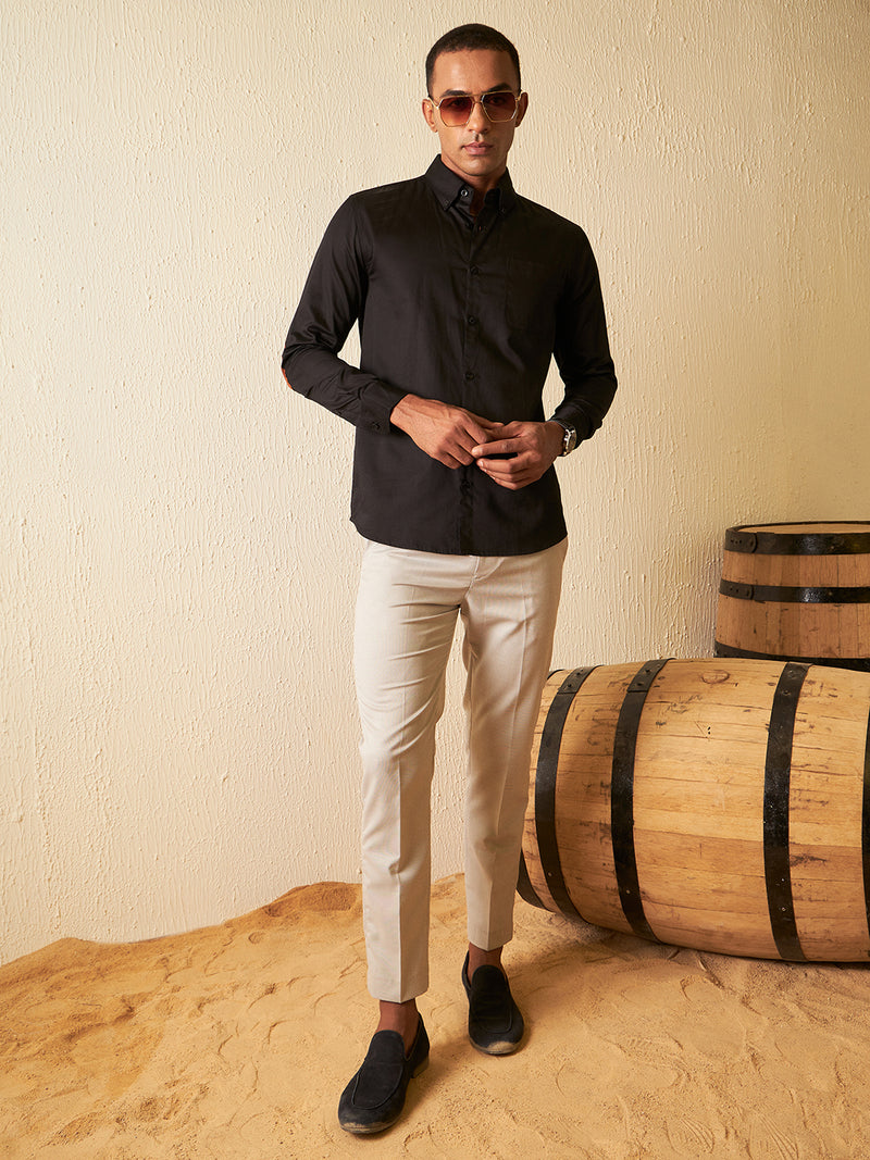Black: Elbow Patch Formal Shirt