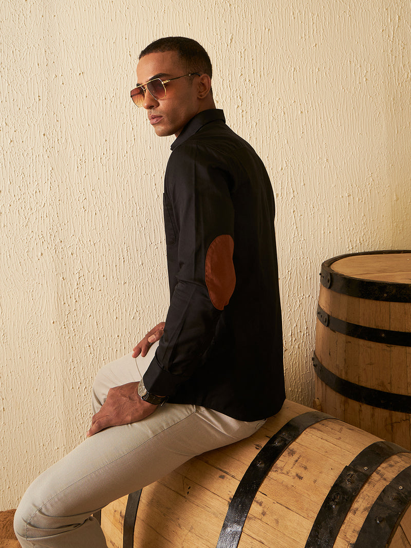 Black: Elbow Patch Formal Shirt
