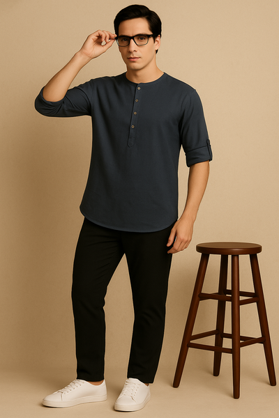 DENNISON Men Solid Linen Kurta