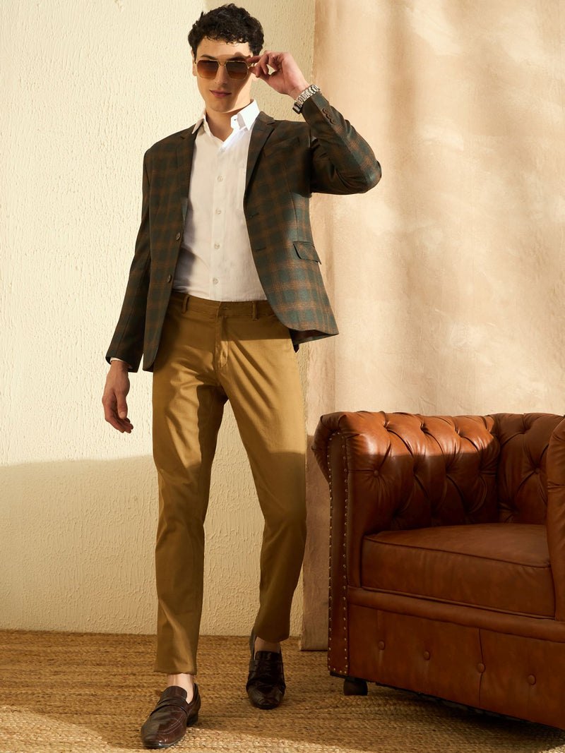 DENNISON Men Green Checked Single Breasted Blazer