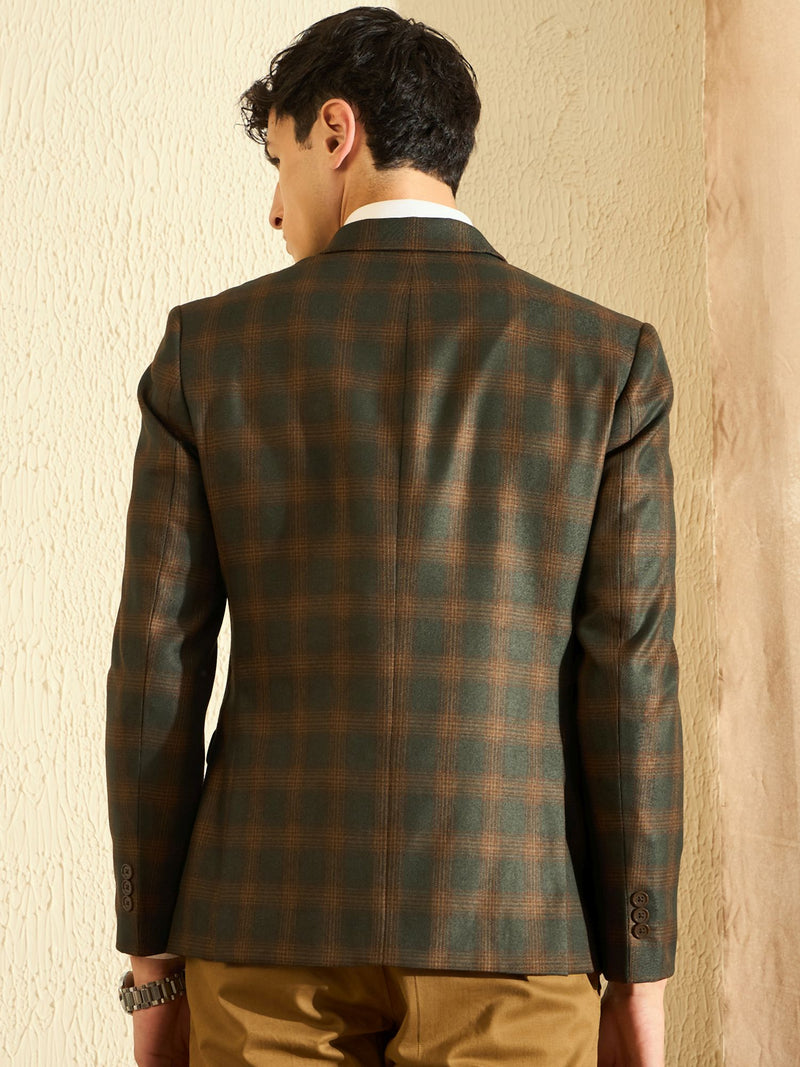 DENNISON Men Green Checked Single Breasted Blazer