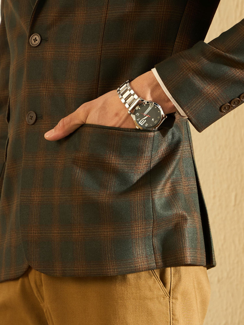 DENNISON Men Green Checked Single Breasted Blazer