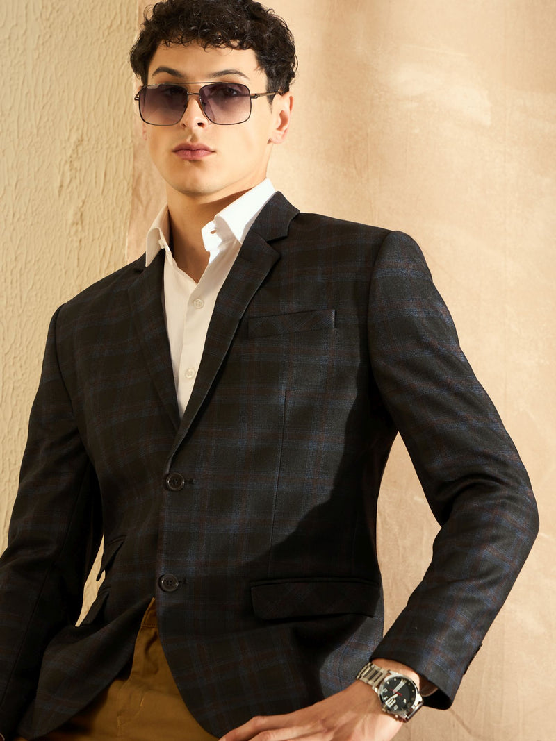 DENNISON Men Black Checked Single Breasted Blazer