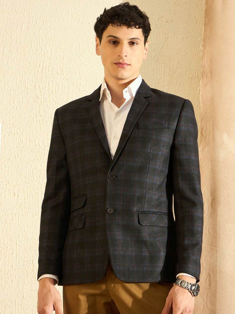 DENNISON Men Black Checked Single Breasted Blazer