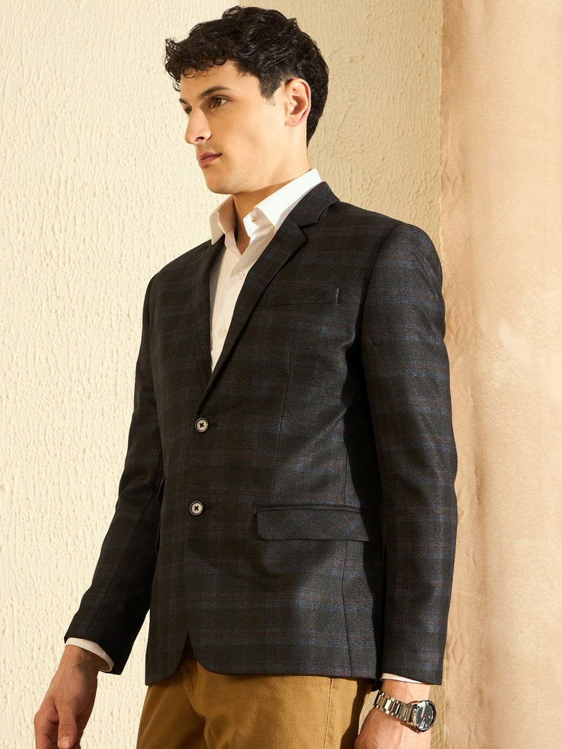 DENNISON Men Black Checked Single Breasted Blazer