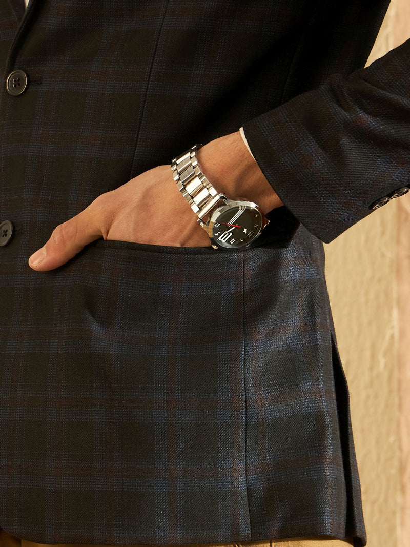 DENNISON Men Black Checked Single Breasted Blazer