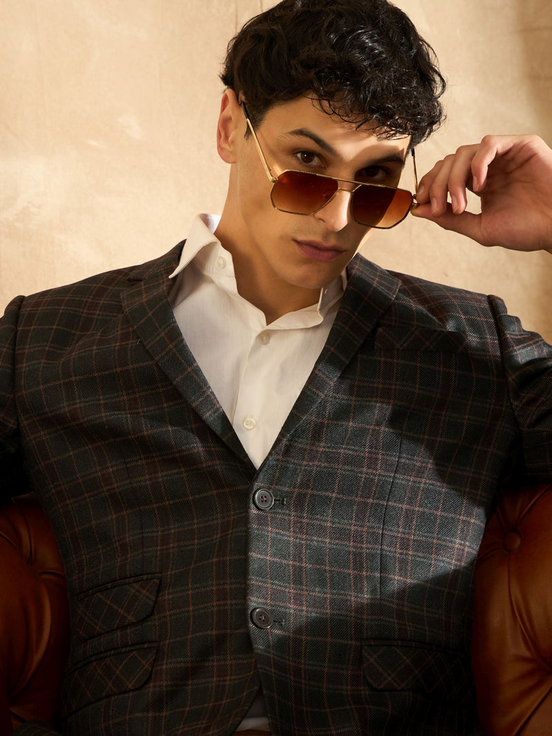 DENNISON Men Black Checked Single Breasted Blazer