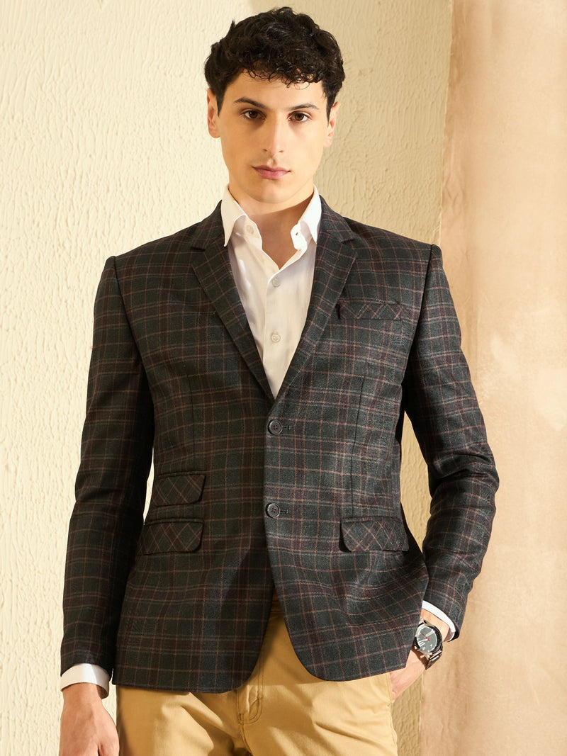 DENNISON Men Black Checked Single Breasted Blazer
