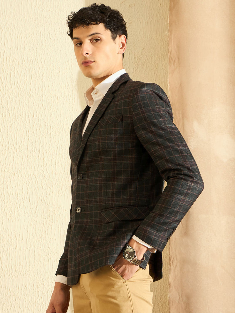 DENNISON Men Black Checked Single Breasted Blazer
