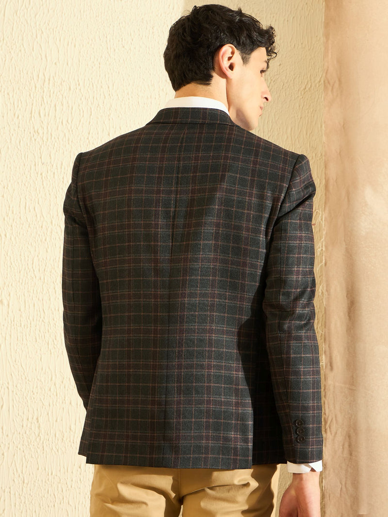 DENNISON Men Black Checked Single Breasted Blazer