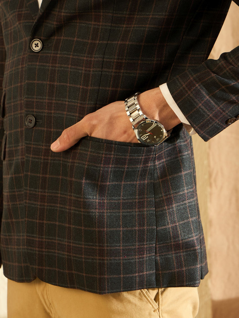 DENNISON Men Black Checked Single Breasted Blazer