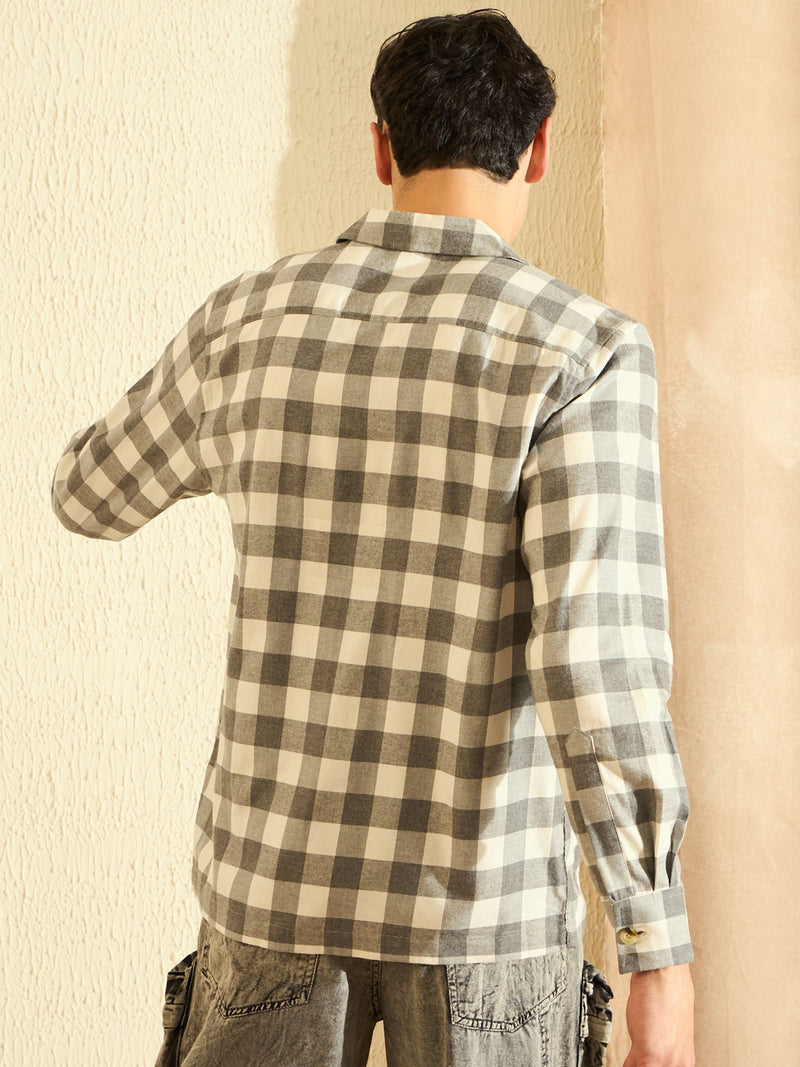 DENNISON Oversized White & Grey checked double pocket checked Shirt