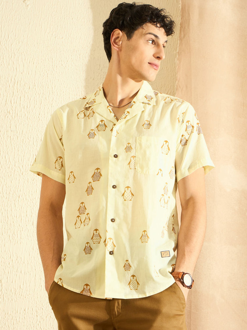 DENNISON Men Cream-Coloured Block Printed Shirt