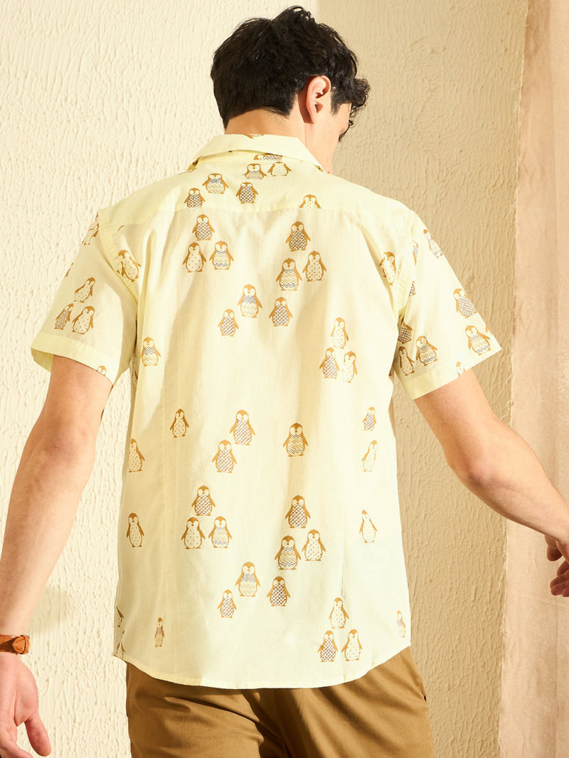 DENNISON Men Cream-Coloured Block Printed Shirt