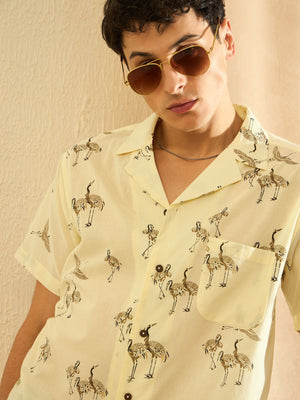 DENNISON Men Cream-Coloured Block Printed Shirt