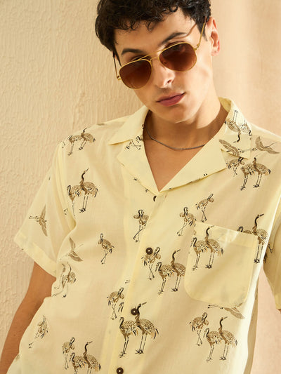 DENNISON Men Cream-Coloured Block Printed Shirt