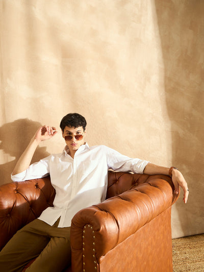 White: Solid Water Stain Repellent Twill Formal Shirt