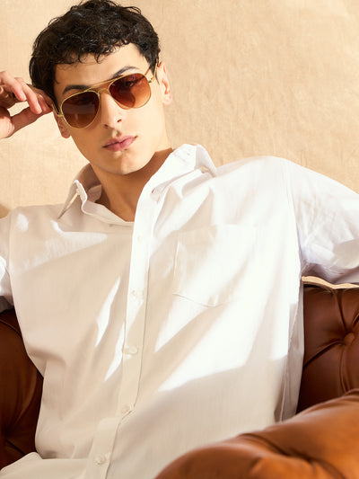 White: Solid Water Stain Repellent Twill Formal Shirt
