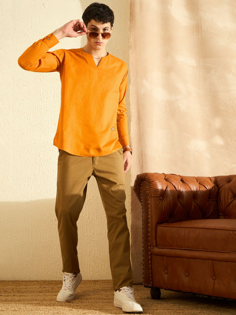 DENNISON Men Orange Solid Casual Kurta