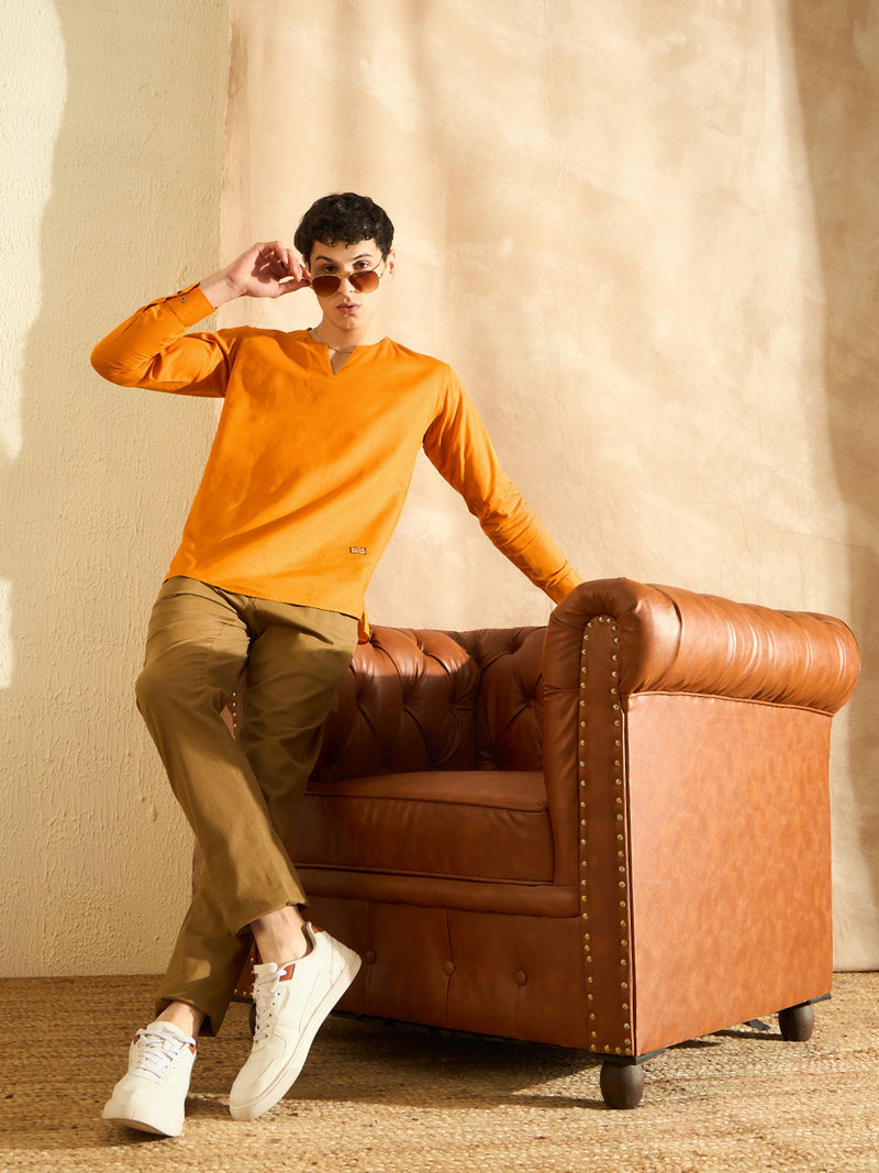 DENNISON Men Orange Solid Casual Kurta