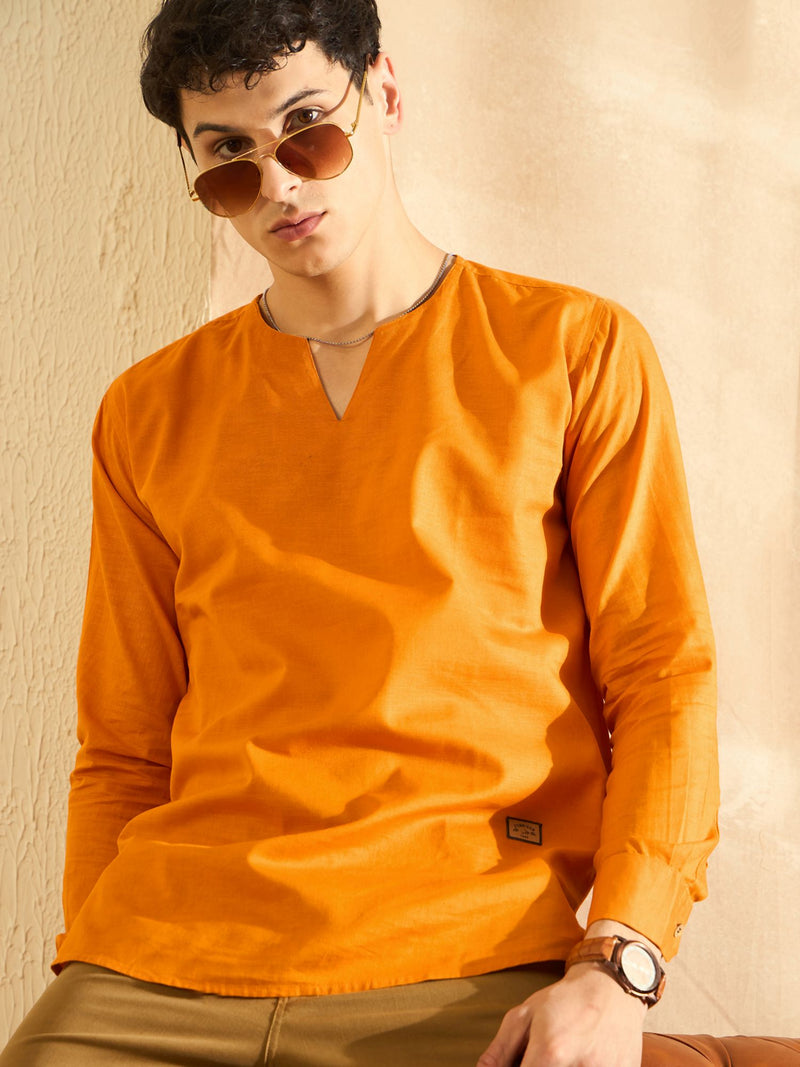 DENNISON Men Orange Solid Casual Kurta