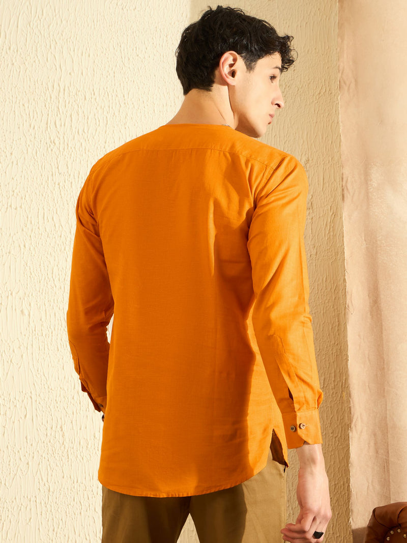 DENNISON Men Orange Solid Casual Kurta
