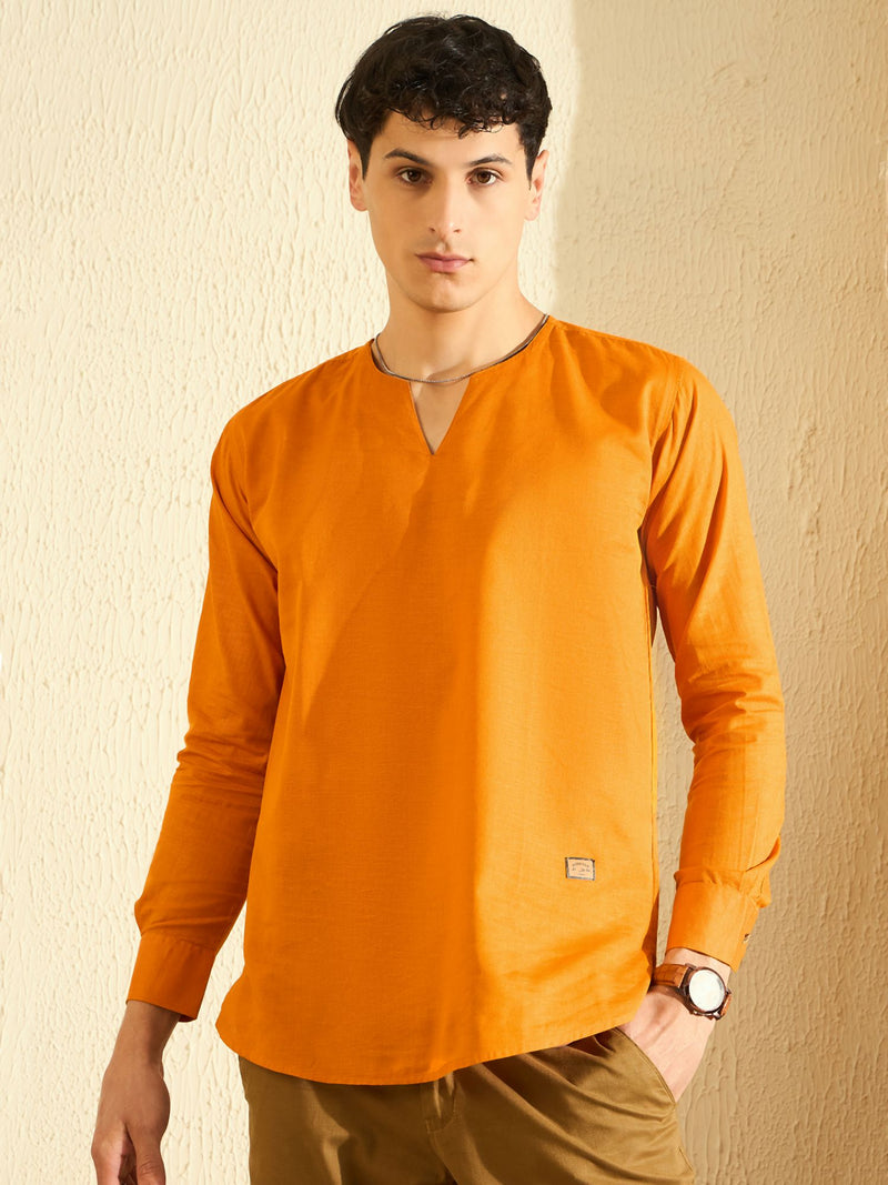 DENNISON Men Orange Solid Casual Kurta