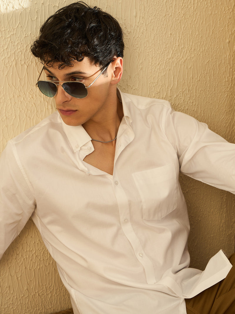 White: Solid Pure Cotton Smart Slim Fit Formal Shirt