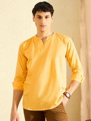 Dennison men's yellow solid casual kurta front view