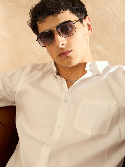 White: Comfort Fit Solid Formal Shirt