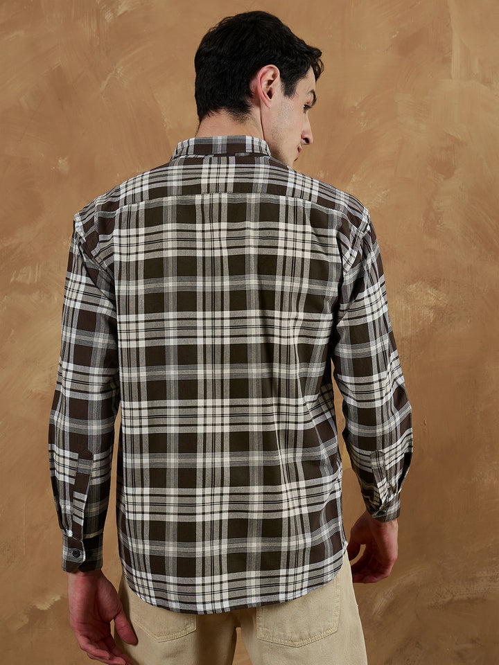 Brown & White: Oversized Checkered Shirt